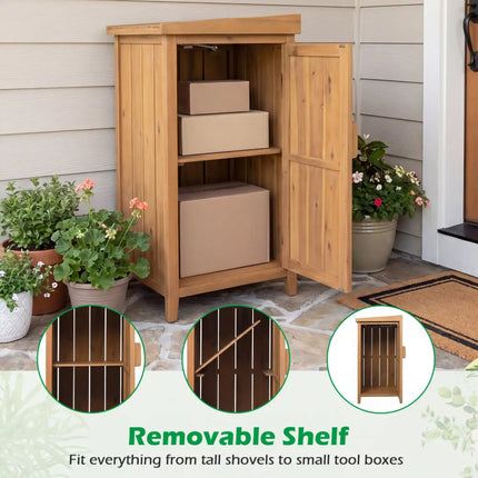 Wood Package Delivery Box with Openable Lid and Removable Shelf for Garden - Natural - Sheds & Outdoor Storage