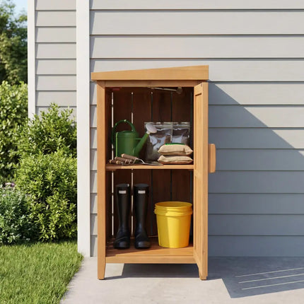 Wood Package Delivery Box with Openable Lid and Removable Shelf for Garden - Natural - Sheds & Outdoor Storage