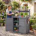 Wood Plant Workstation with Stainless Steel Tabletop and Removable Shelves-Gray - Gray - Potting Benches & Tables