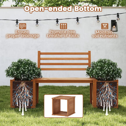Wood Planter Box with Bench and Backrest for Garden Yard Balcony - Natural - Raised Garden Beds