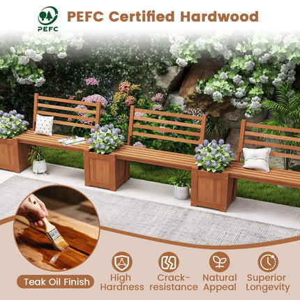 Wood Planter Box with Bench and Backrest for Garden Yard Balcony - Natural - Raised Garden Beds