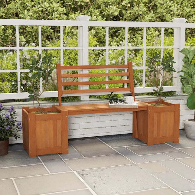 Wood Planter Box with Bench and Backrest for Garden Yard Balcony - Natural - Raised Garden Beds
