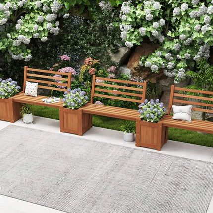Wood Planter Box with Bench and Backrest for Garden Yard Balcony - Natural - Raised Garden Beds
