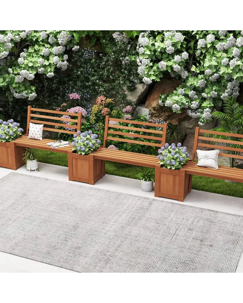 Wood Planter Box with Bench and Backrest for Garden Yard Balcony - Natural - Raised Garden Beds