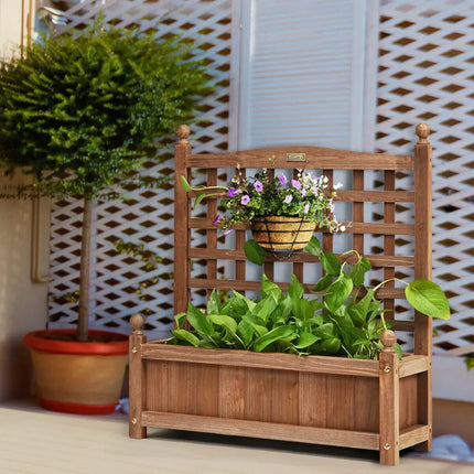 Wood Planter Box with Trellis Weather-resistant Outdoor - Brown - Raised Garden Beds