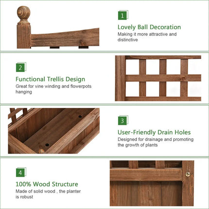 Wood Planter Box with Trellis Weather-resistant Outdoor - Brown - Raised Garden Beds