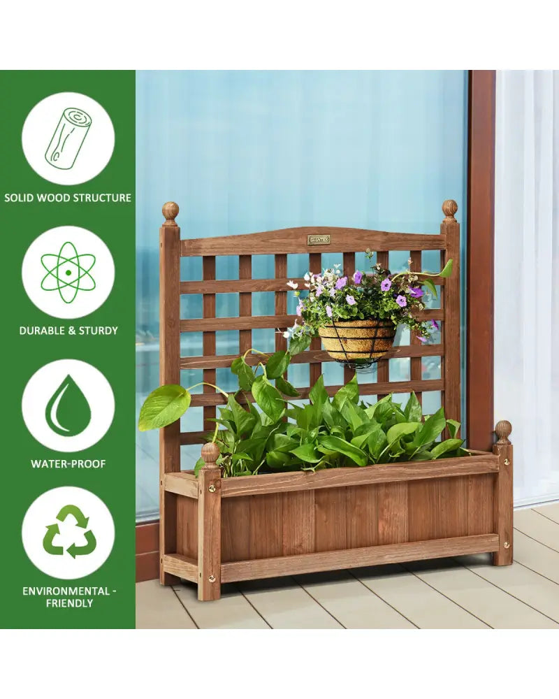 Wood Planter Box with Trellis Weather-resistant Outdoor - Brown - Raised Garden Beds