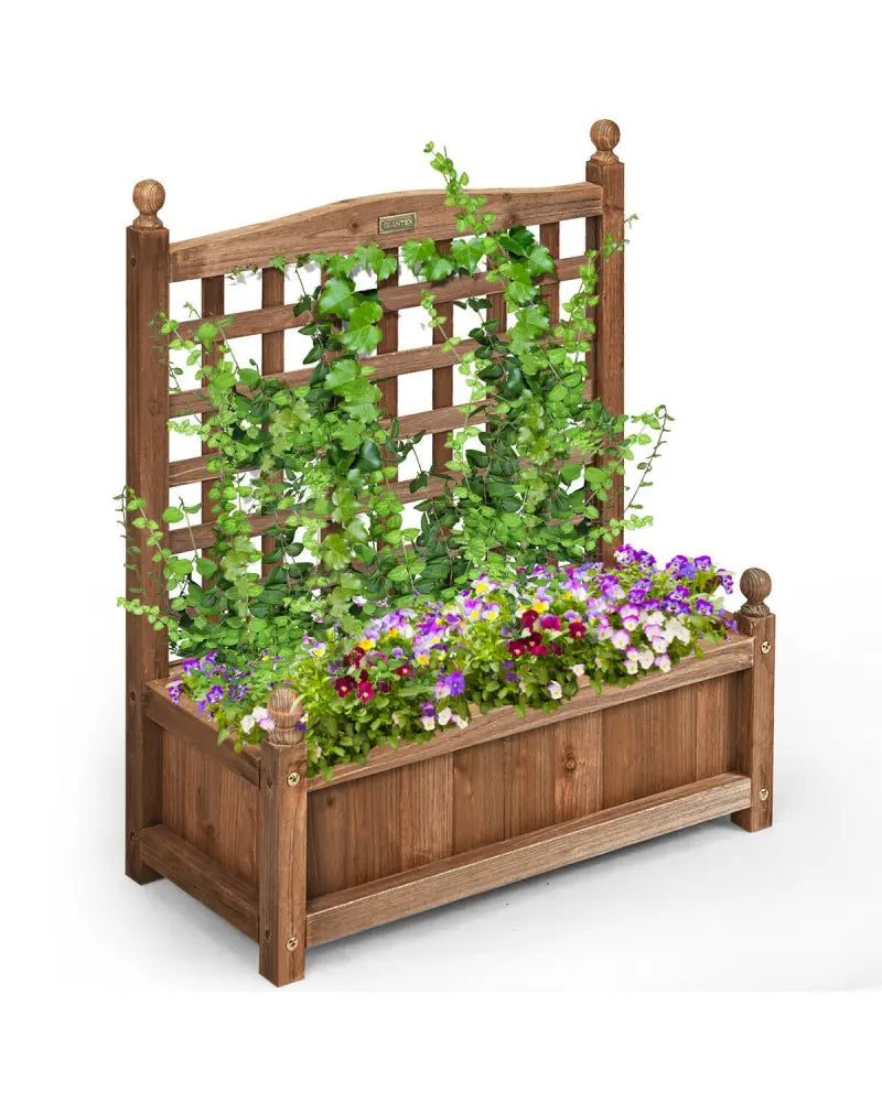 Wood Planter Box with Trellis Weather-resistant Outdoor - Brown - Raised Garden Beds