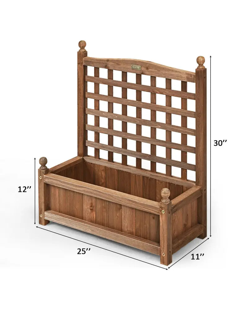 Wood Planter Box with Trellis Weather-resistant Outdoor - Brown - Raised Garden Beds