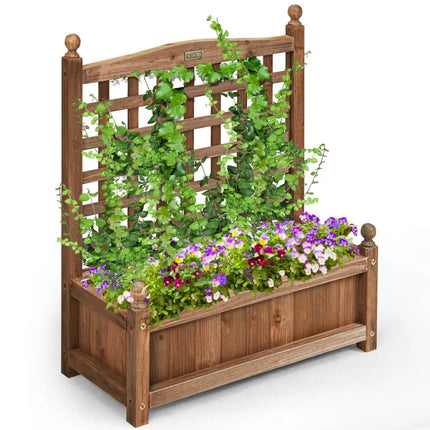 Wood Planter Box with Trellis Weather-resistant Outdoor - Brown - Raised Garden Beds