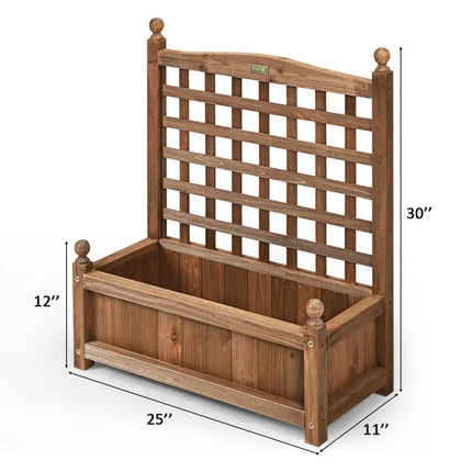 Wood Planter Box with Trellis Weather-resistant Outdoor - Brown - Raised Garden Beds