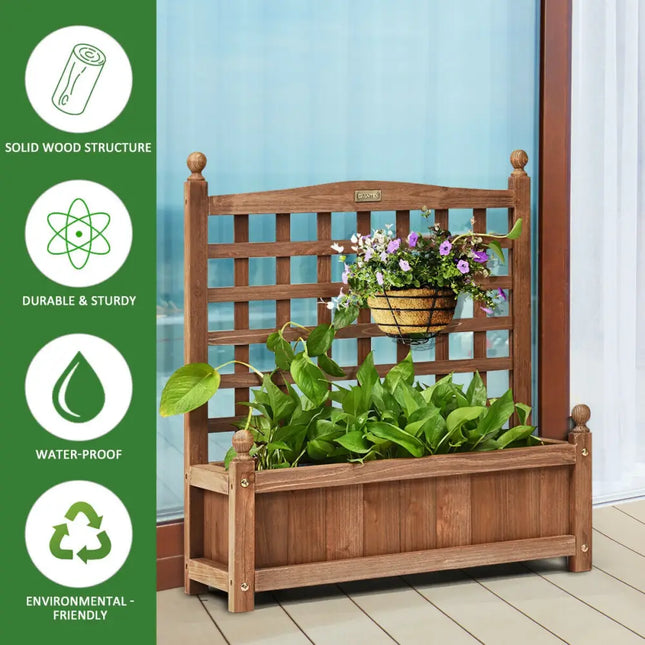 Wood Planter Box with Trellis Weather-resistant Outdoor - Brown - Raised Garden Beds