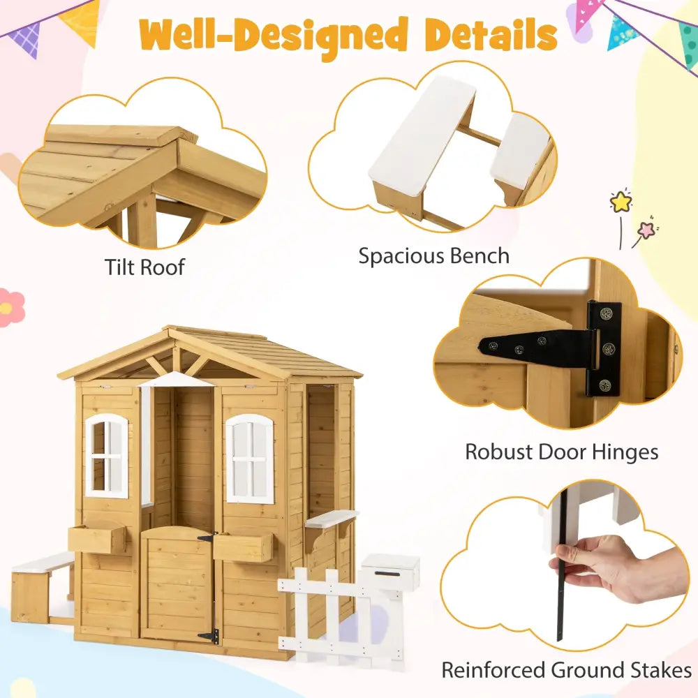 Wood Playhouse with Bench and Serving Stations for 2+ Years Old Kids - Play Tents & Playhouse