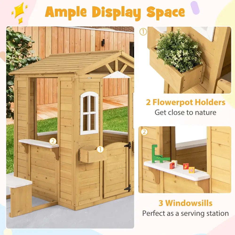 Wood Playhouse with Bench and Serving Stations for 2+ Years Old Kids - Play Tents & Playhouse