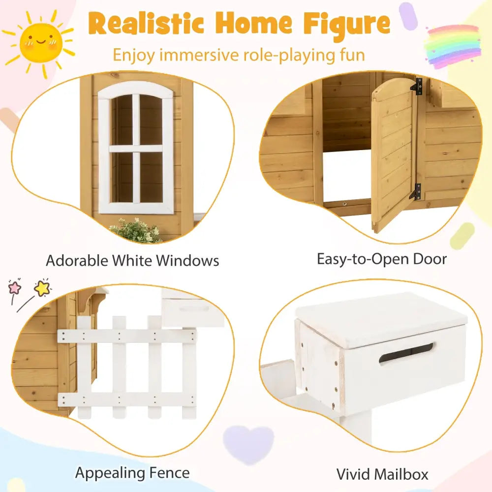 Wood Playhouse with Bench and Serving Stations for 2+ Years Old Kids - Play Tents & Playhouse