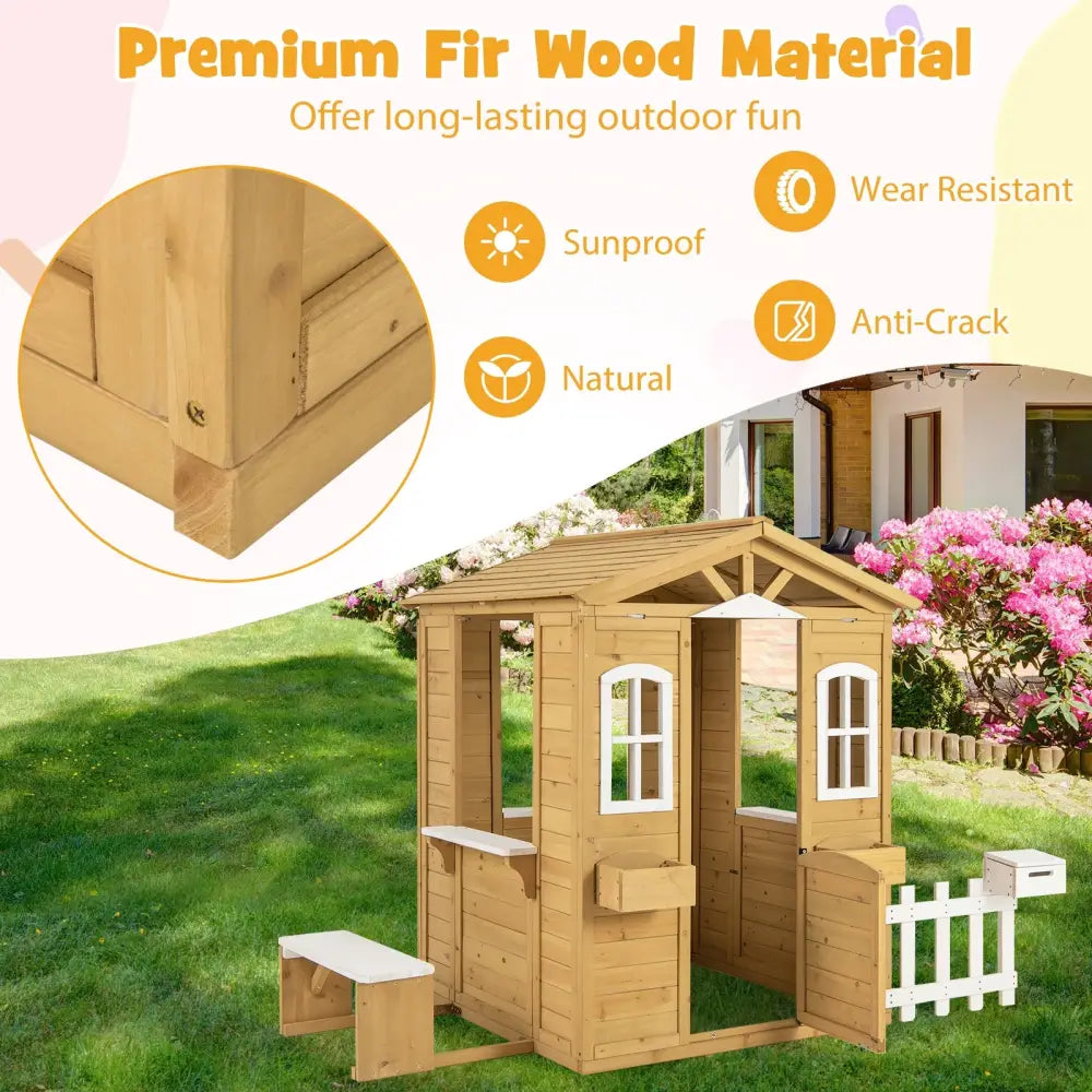 Wood Playhouse with Bench and Serving Stations for 2+ Years Old Kids - Play Tents & Playhouse