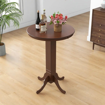 Wood Pub Round Dining Table with Pedestal Base-Espresso - Espresso - Dining Tables