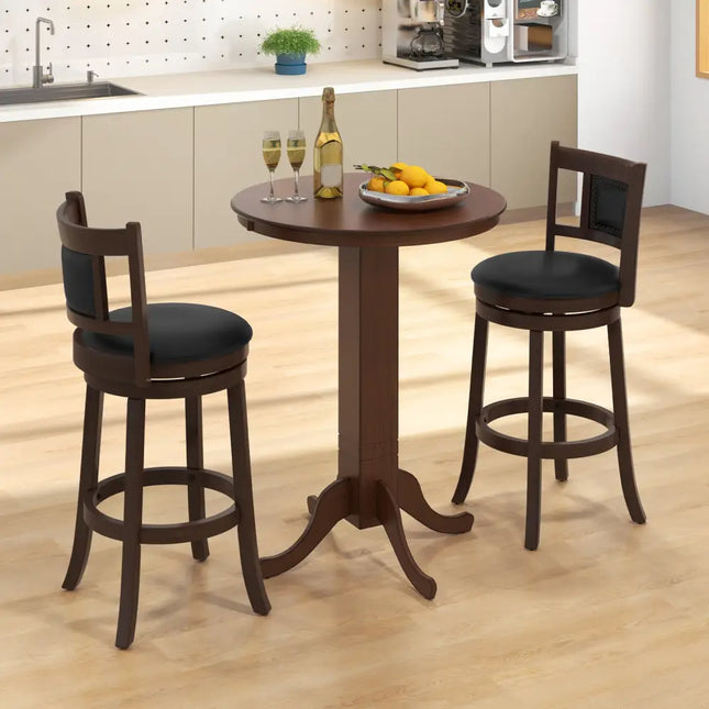 Wood Pub Round Dining Table with Pedestal Base-Espresso - Espresso - Dining Tables
