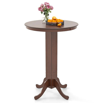 Wood Pub Round Dining Table with Pedestal Base-Espresso - Espresso - Dining Tables