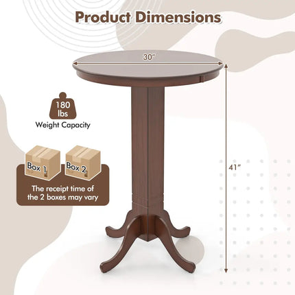 Wood Pub Round Dining Table with Pedestal Base-Espresso - Espresso - Dining Tables