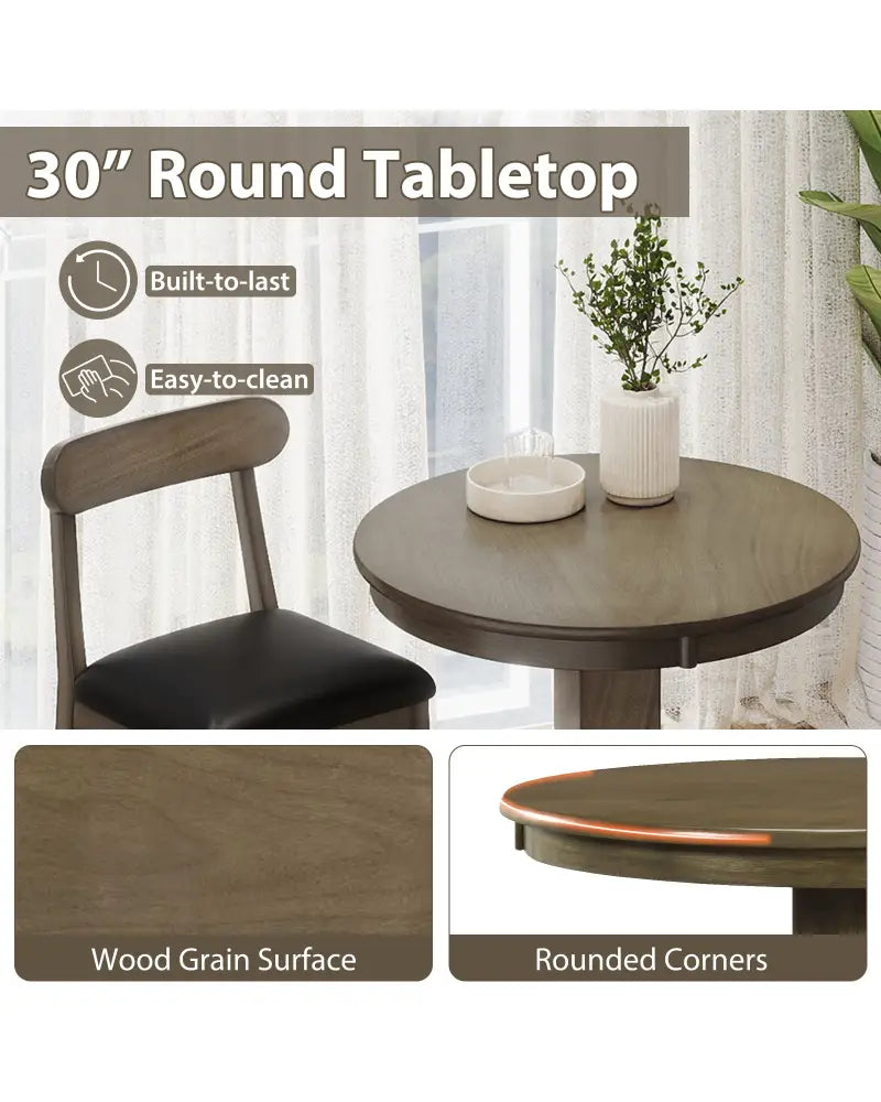 Wood Pub Round Dining Table with Pedestal Base-Gray - Gray - Dining Tables