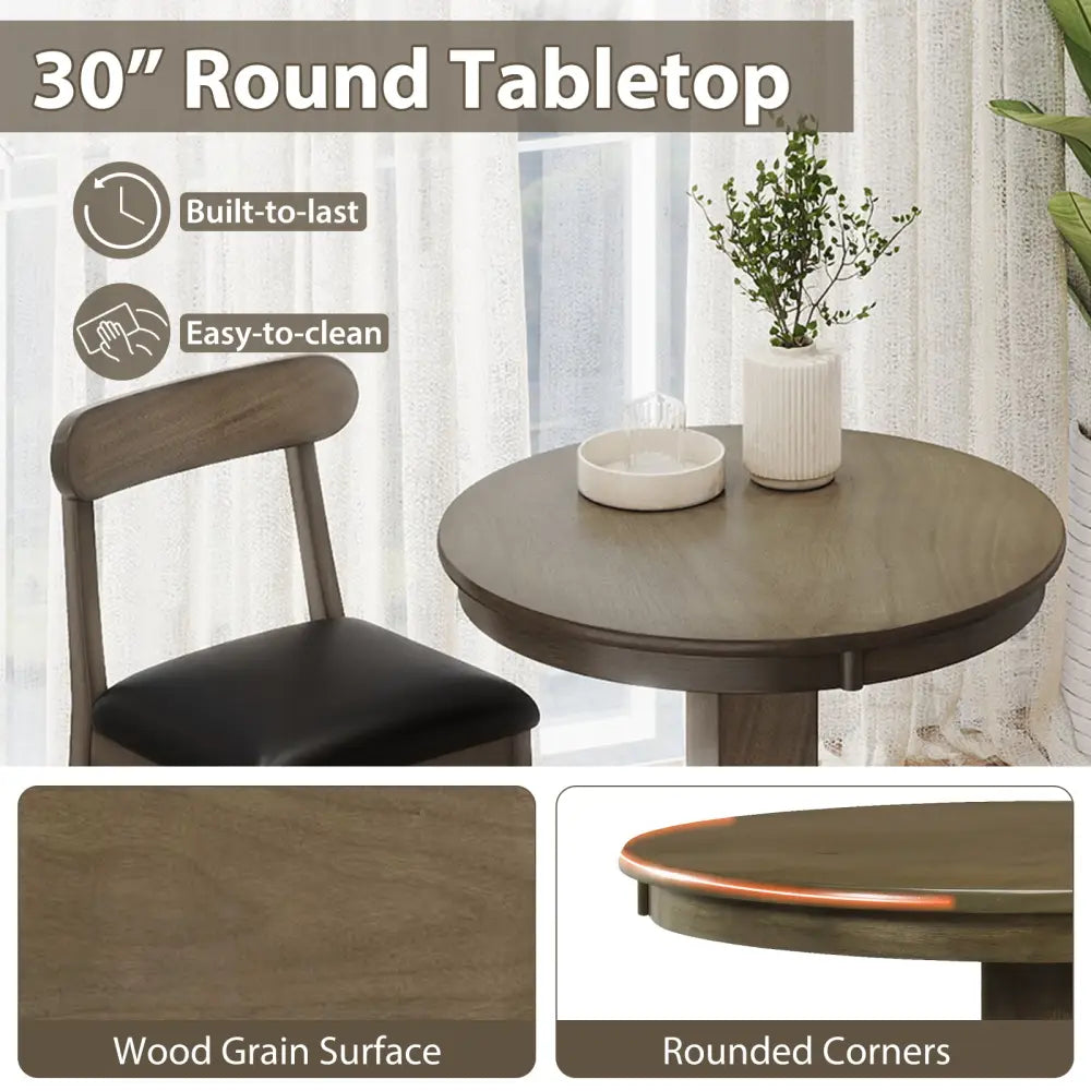 Wood Pub Round Dining Table with Pedestal Base-Gray - Gray - Dining Tables