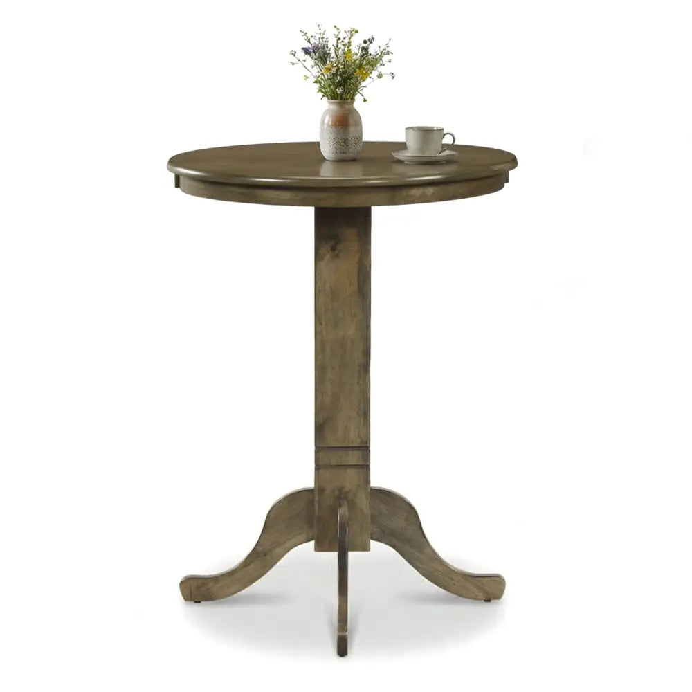 Wood Pub Round Dining Table with Pedestal Base-Gray - Gray - Dining Tables