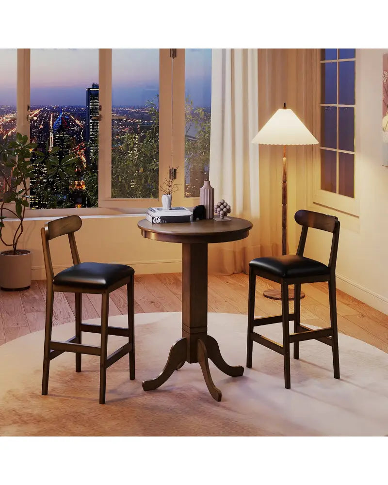 Wood Pub Round Dining Table with Pedestal Base-Gray - Gray - Dining Tables