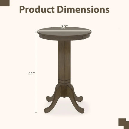 Wood Pub Round Dining Table with Pedestal Base-Gray - Gray - Dining Tables