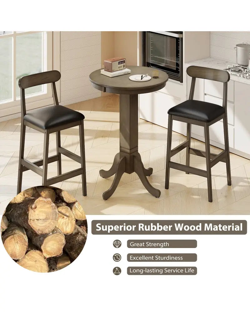 Wood Pub Round Dining Table with Pedestal Base-Gray - Gray - Dining Tables