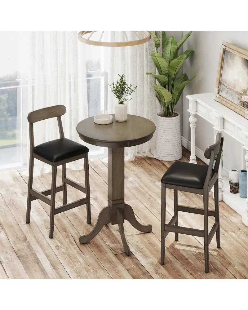 Wood Pub Round Dining Table with Pedestal Base-Gray - Gray - Dining Tables