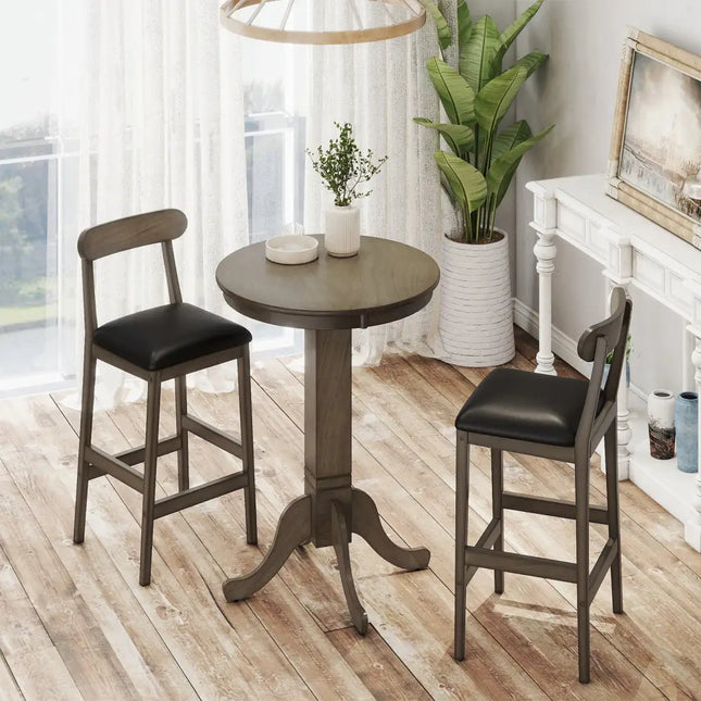 Wood Pub Round Dining Table with Pedestal Base-Gray - Gray - Dining Tables