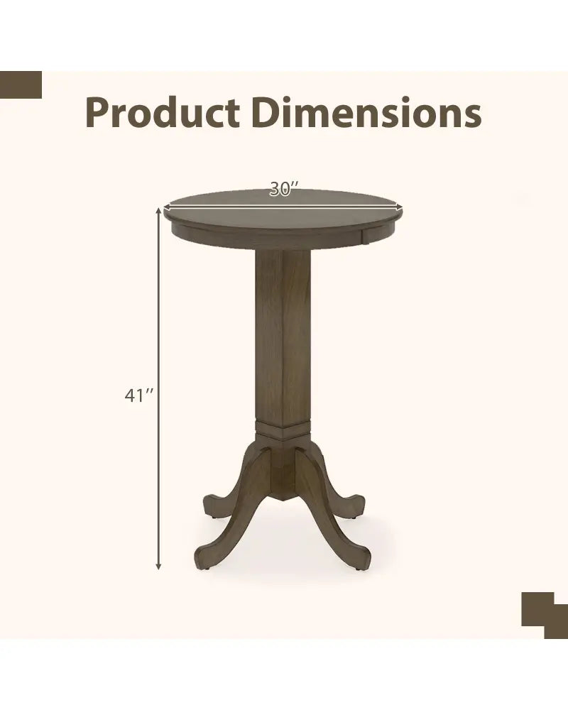 Wood Pub Round Dining Table with Pedestal Base-Gray - Gray - Dining Tables