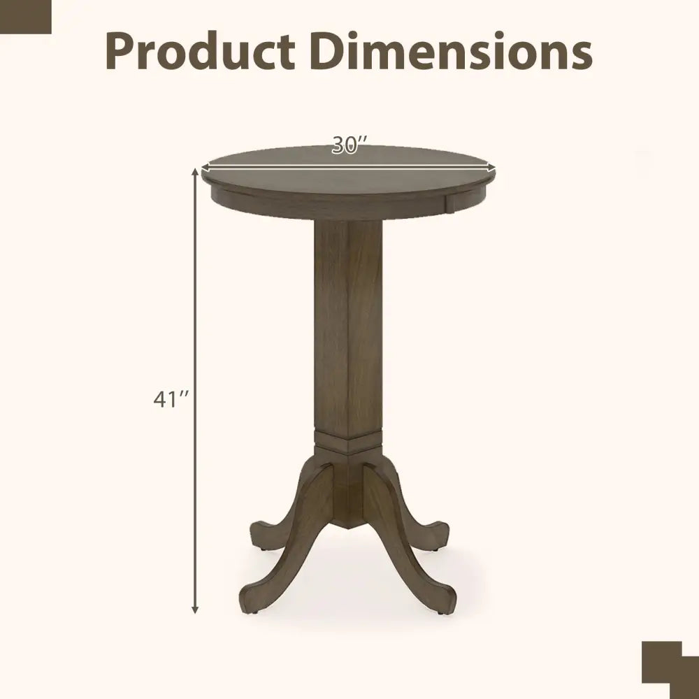 Wood Pub Round Dining Table with Pedestal Base-Gray - Gray - Dining Tables