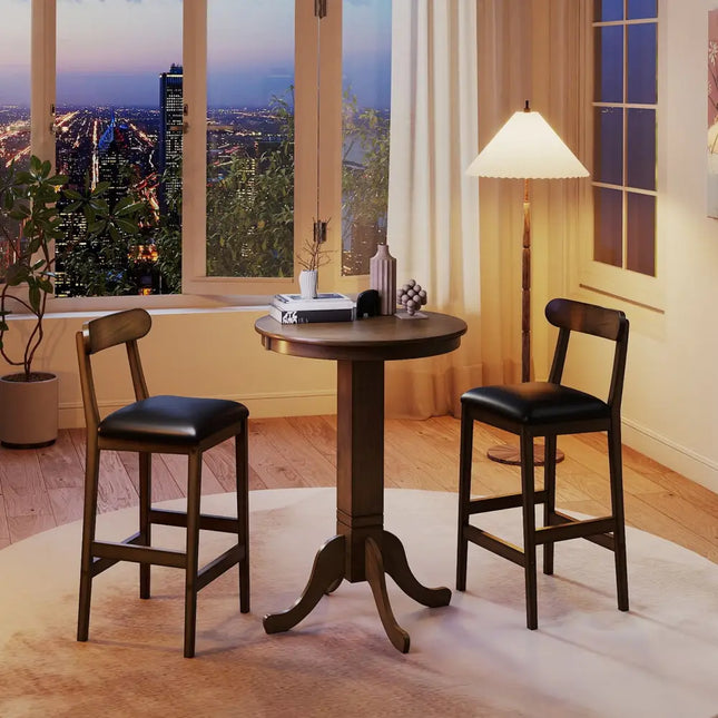 Wood Pub Round Dining Table with Pedestal Base-Gray - Gray - Dining Tables