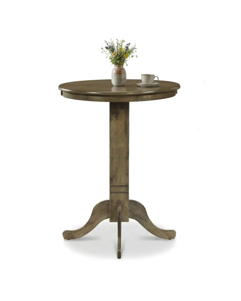 Wood Pub Round Dining Table with Pedestal Base-Gray - Gray - Dining Tables