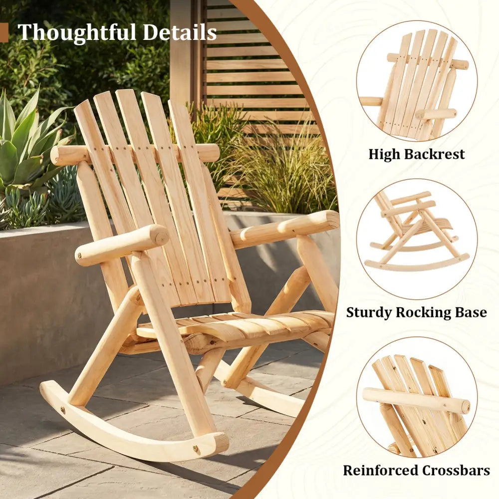 Wood Single Porch Rocker Lounge Patio Rocking Chair - Natural - Adirondack Chairs