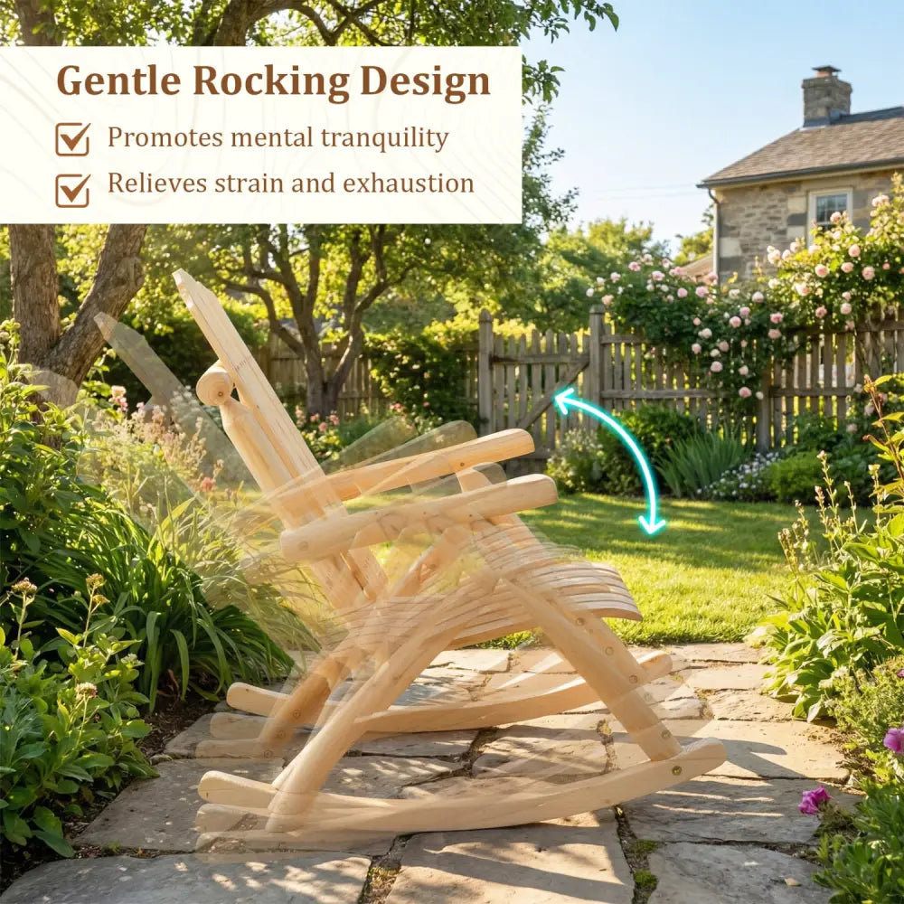 Wood Single Porch Rocker Lounge Patio Rocking Chair - Natural - Adirondack Chairs