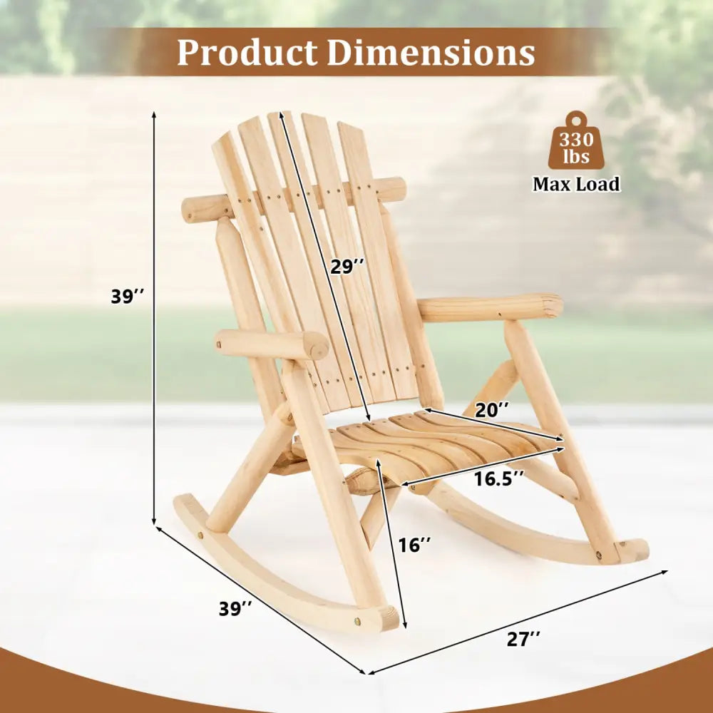 Wood Single Porch Rocker Lounge Patio Rocking Chair - Natural - Adirondack Chairs