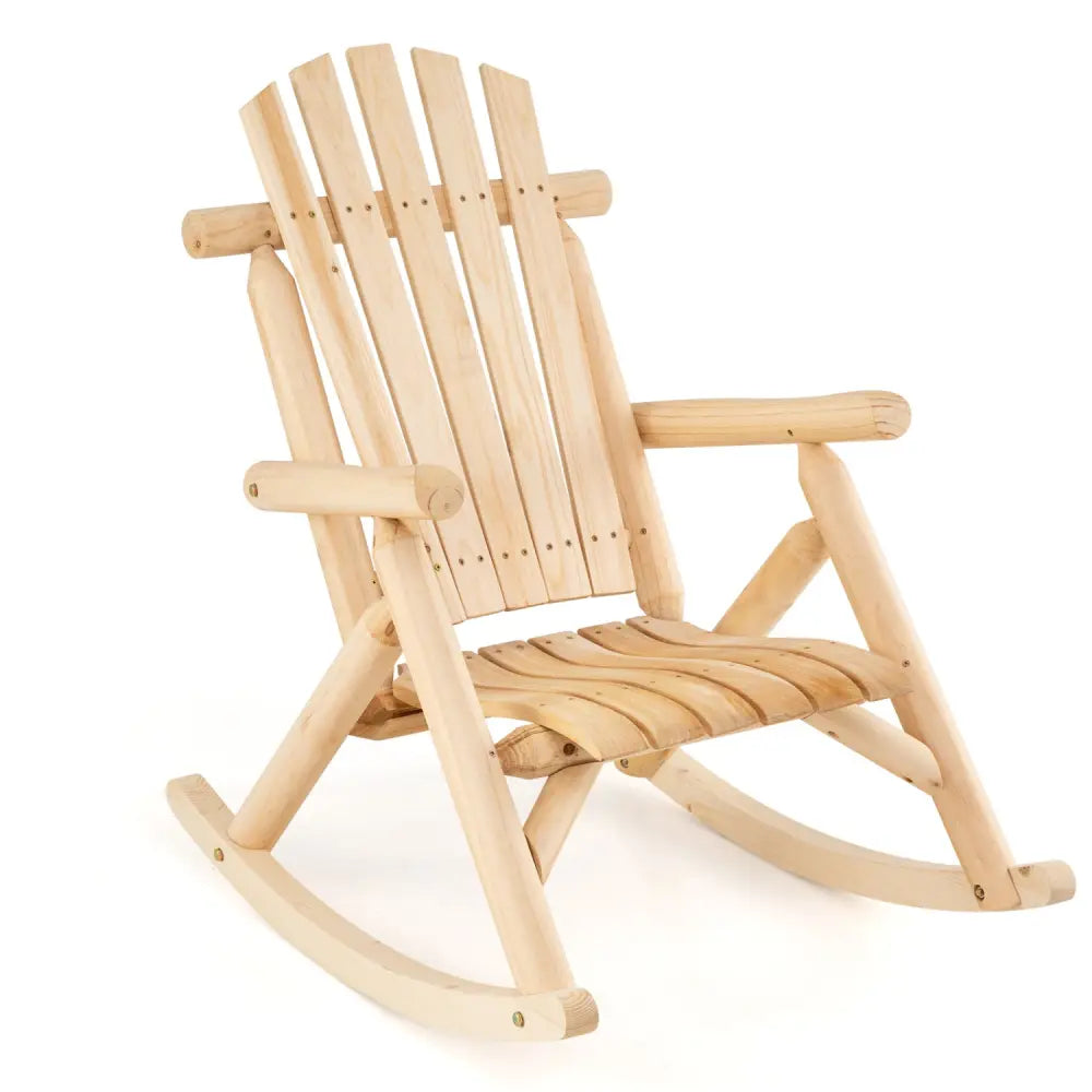 Wood Single Porch Rocker Lounge Patio Rocking Chair - Natural - Adirondack Chairs