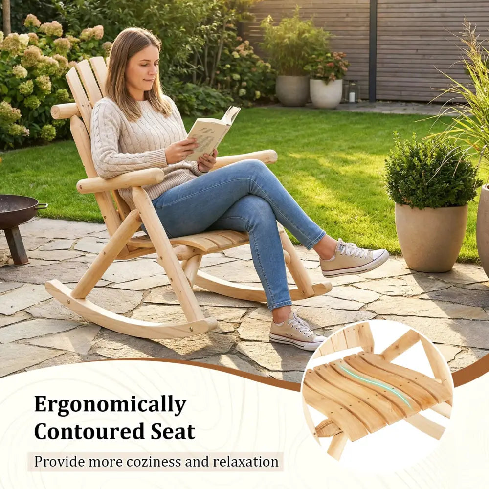 Wood Single Porch Rocker Lounge Patio Rocking Chair - Natural - Adirondack Chairs