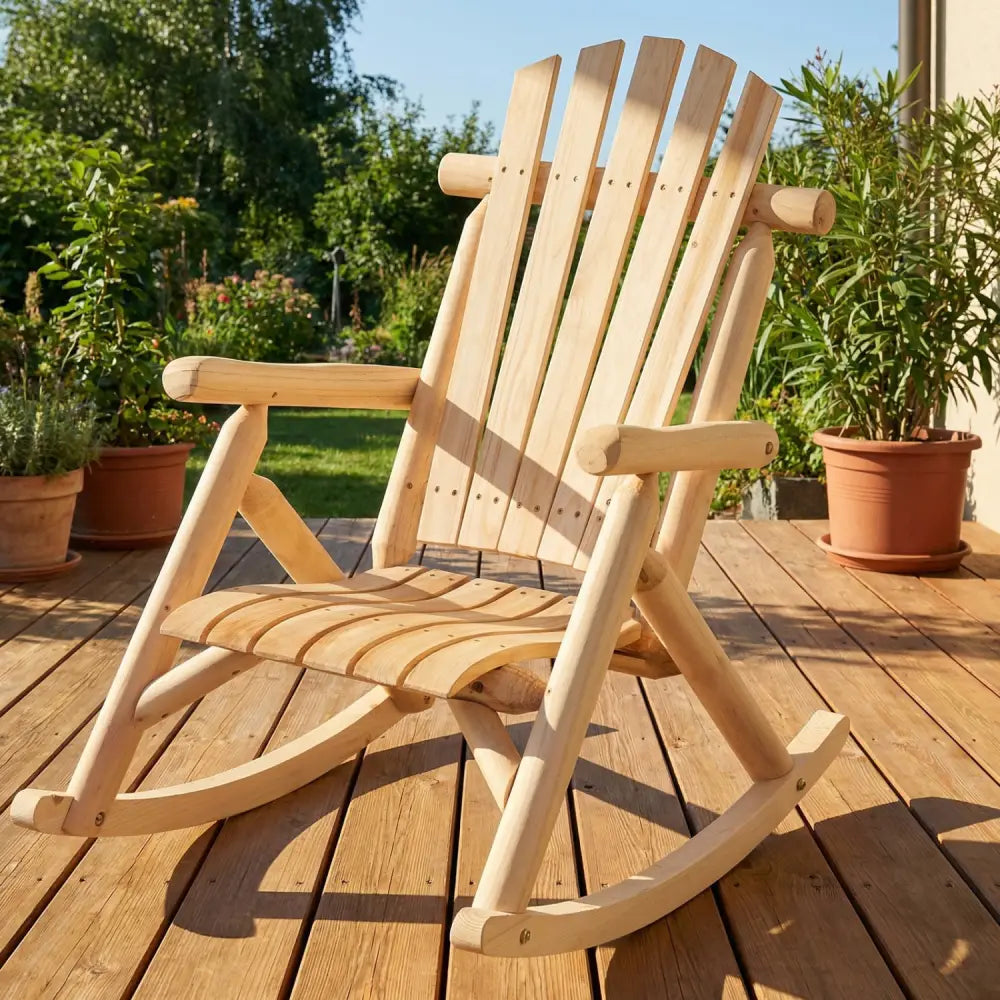 Wood Single Porch Rocker Lounge Patio Rocking Chair - Natural - Adirondack Chairs