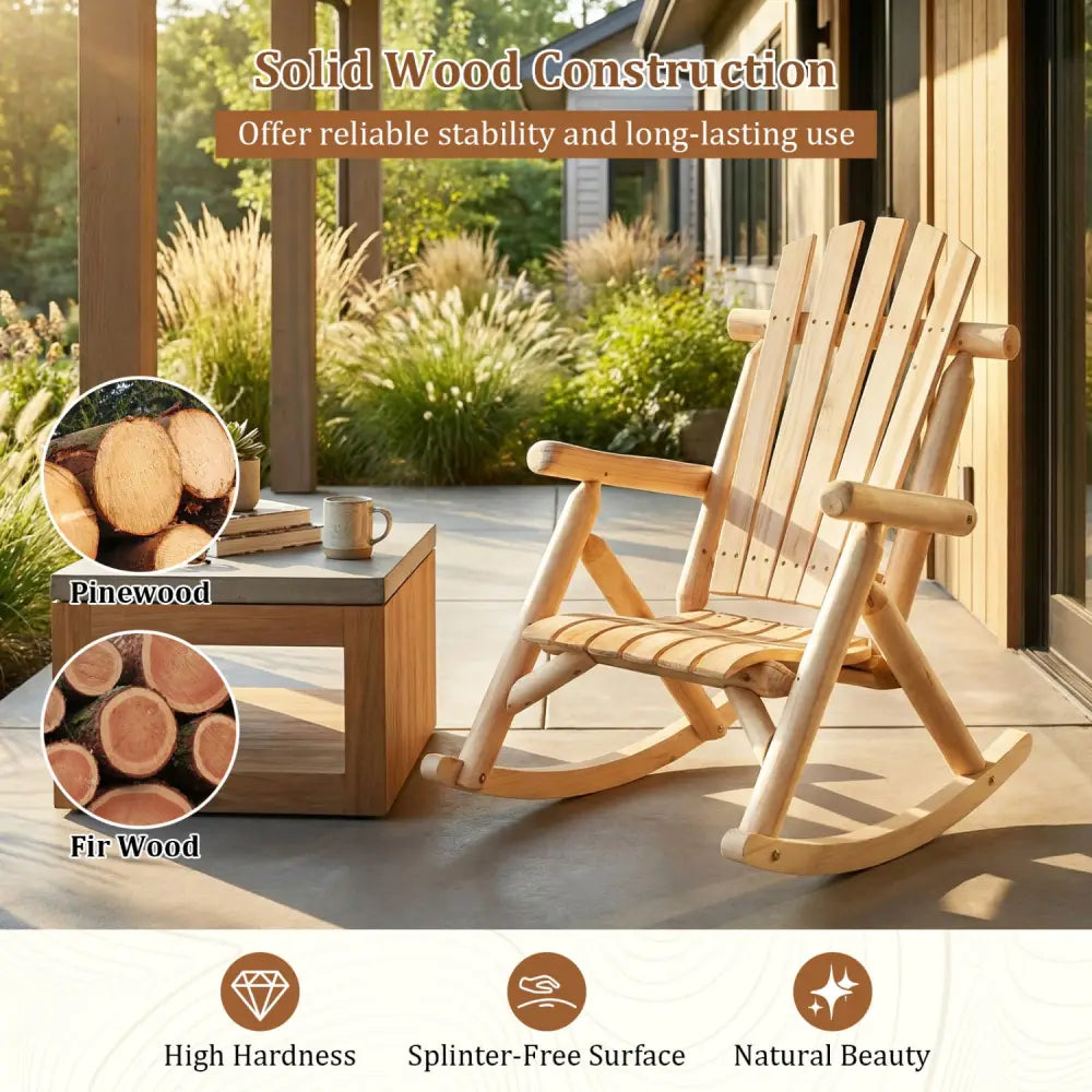 Wood Single Porch Rocker Lounge Patio Rocking Chair - Natural - Adirondack Chairs