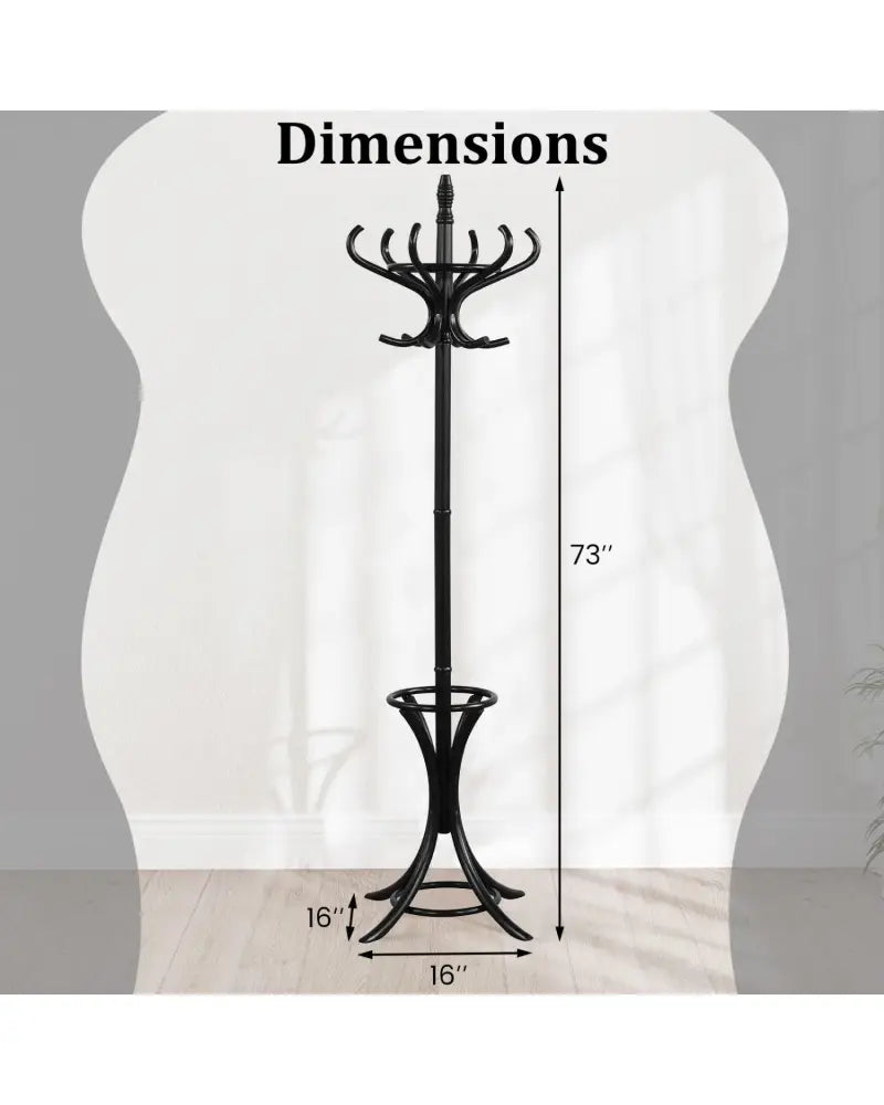 Wood Standing Hat Coat Rack with Umbrella Stand-Black - Black - Coat Racks & Hall Trees