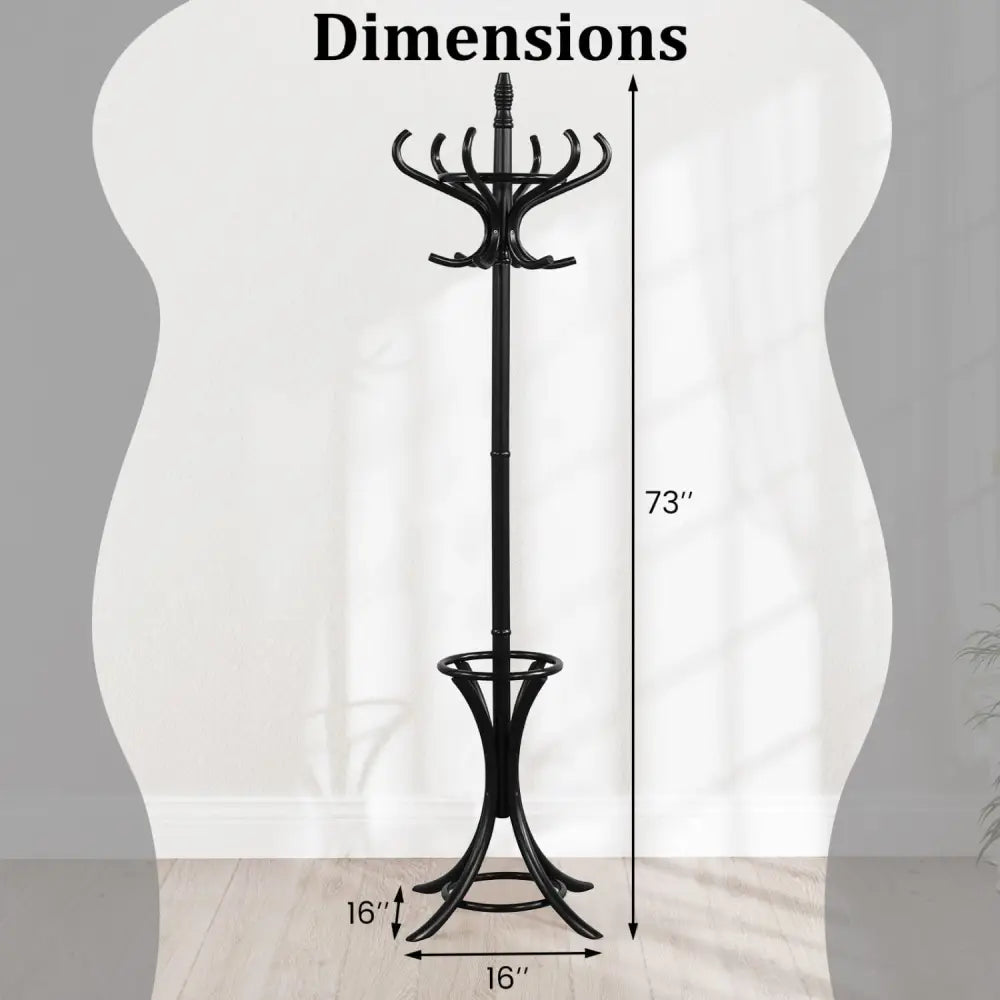 Wood Standing Hat Coat Rack with Umbrella Stand-Black - Black - Coat Racks & Hall Trees