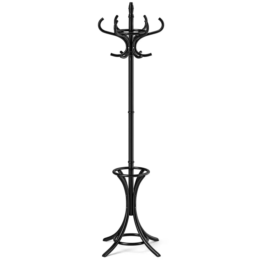 Wood Standing Hat Coat Rack with Umbrella Stand-Black - Black - Coat Racks & Hall Trees