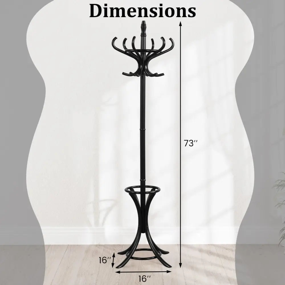 Wood Standing Hat Coat Rack with Umbrella Stand-Black - Black - Coat Racks & Hall Trees