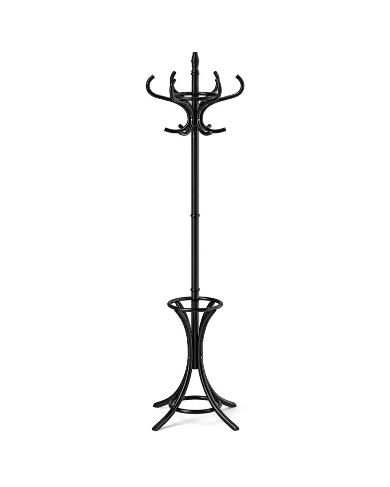 Wood Standing Hat Coat Rack with Umbrella Stand-Black - Black - Coat Racks & Hall Trees