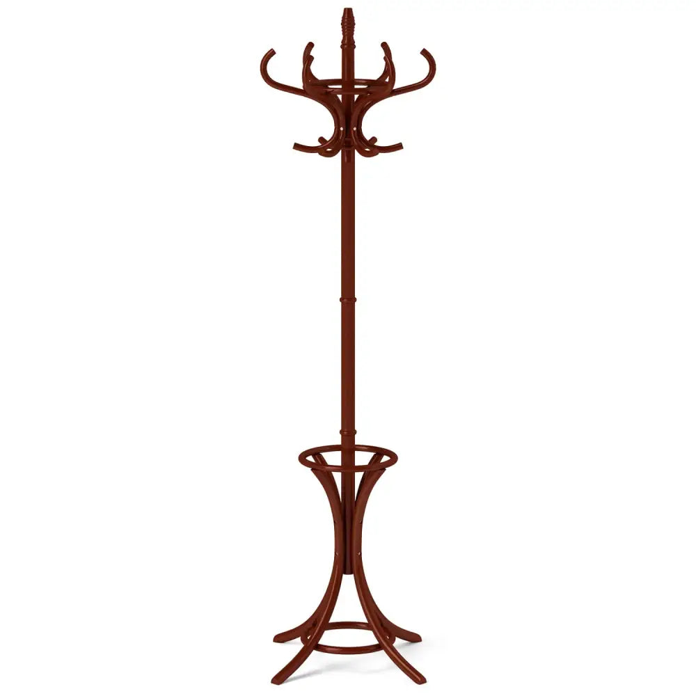 Wood Standing Hat Coat Rack with Umbrella Stand-Brown - Brown - Coat Racks & Hall Trees