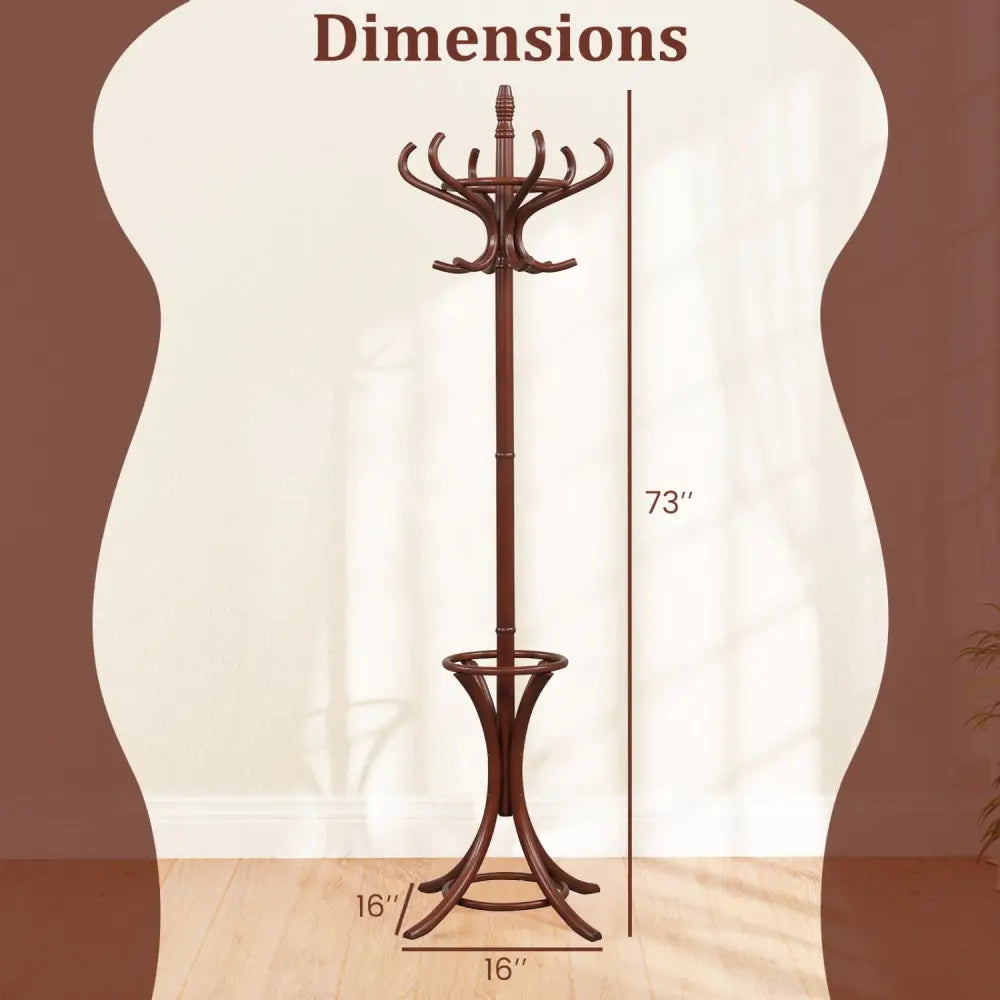 Wood Standing Hat Coat Rack with Umbrella Stand-Brown - Brown - Coat Racks & Hall Trees
